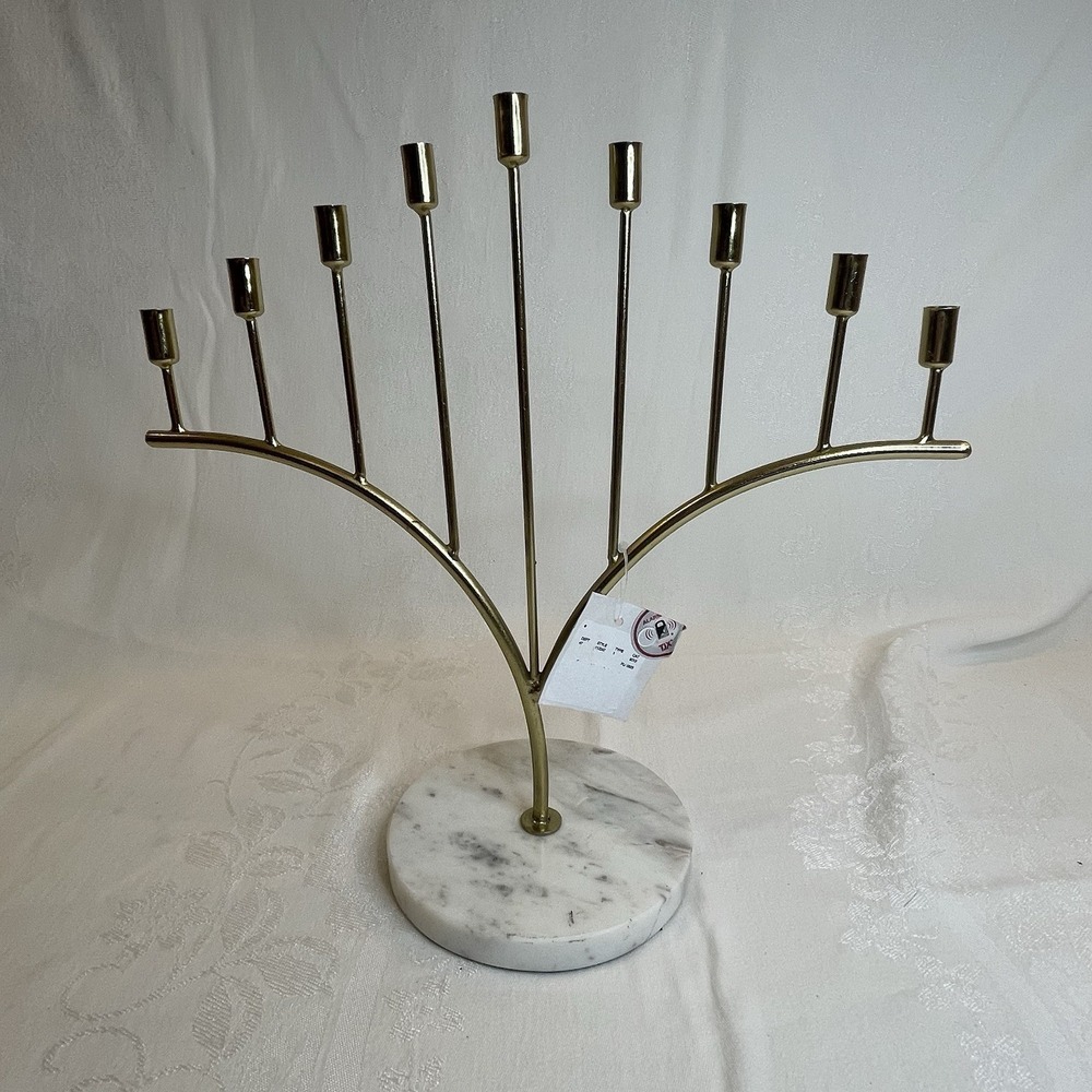 Hannukkah Menorah With Marble Base 12.5" NEW